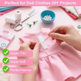 Hook and Loop Tape for Fabric Roll, Extremely Thin and Soft Sew On Strips for Doll Clothes, Fabric, No Adhesive Sewing Fastener Straps, Easy Sew in, Strong (White, 18ft x 2/5in)