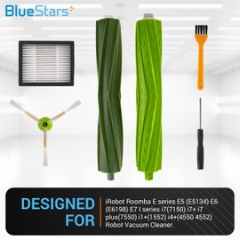 BlueStars - Kit de repuesto compatible con iRobot Roomba E & I & J Series, i1 i1+ i7 i7+ i3 i3+ i4 i4+ i8 i6+ i8+ j7 j7Plus E5 E6 E7 | 2 cepillos de rodillo + 4 filtros HEPA + 4 cepillos laterales + herramienta de limpieza