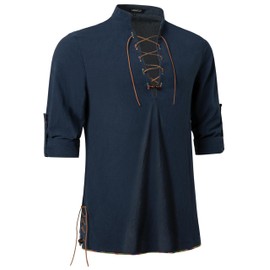 AIFARLD Men's Retro Lace up Shirts Pure Cotton for Pirate Viking Medieval Renaissance Costume