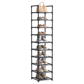 SONGMICS Shoe Rack, 10-Tier Shoe Shelf, Shoe Storage Organizer, 13 x 13 x 68 Inches, Metal Frame, Non-Woven Fabric Shelves, for Entryway, Bedroom, Gray ULSR110G01