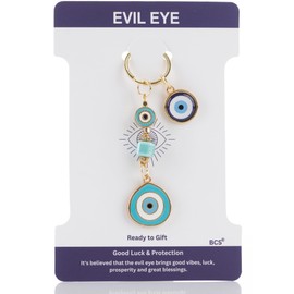 BCS Evil Eye Keychain for Car & Home Key Evil Eye Bag Charm Metal Nazar Amulet Accessories for Women Good Luck and Protection Charm Multicolor 0.8” W x 4” L (Turquoise Bead)