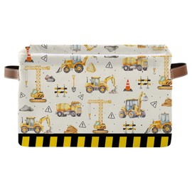 JOPJOLIW Construction Truck Basket - Excavator Storage Baskets Collapsible - Bulldozer Storages Bin Decor - Tractor Decor for Boys Room - Excavator Rectangle Baskets for Kids Clothes, Gifts, Books