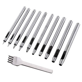 WANGR 10 Pcs Leather Hole Punch Set, 0.5mm-5mm Leather Punch Tool, Prong Punch Tool, Leather Craft Hollow Punch, Leather Working Tool for Leather, Belt, Watch Band