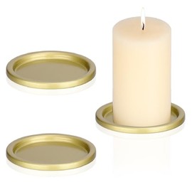 OwnMy - 3 portavelas de hierro para velas de pilar, platos y bandejas de metal de 3 pulgadas, pequeños soportes redondos para velas elegantes bases para mesas de comedor de boda, color dorado