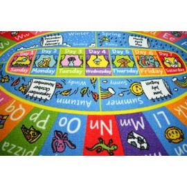 KC Cubs Educational Kids Rug – ABC Alphabet, Seasons, Months & Days Learning Mat – Soft Interactive Carpet for Classroom, Playroom & Bedroom 8x10 Oval