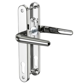 Bwintech 1 Set Polished Chrome UPVC Door Handle Set Stainless Steels 304, 92mm Backset, 210mm Screw Hole Distance, 243mm Plate Length Front Door Handles for UPVC Door