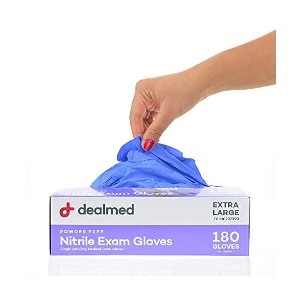 Dealmed Brand Nitrile Medical Grade Exam Gloves, Disposable, Latex-Free, 180 Count, Size Extra Large