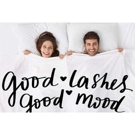 Mugod Good Lashes Good Mood Throw Blanket Hand Sketched Lashes Quote Decorative Soft Warm Cozy Flannel Plush Throws Blankets for Baby Toddler Dog Cat 30 X 40 Inch