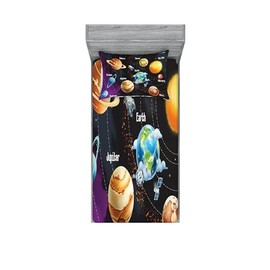 Ambesonne Outer Space Fitted Sheet & Pillow Sham Set, Solar System of Planets Milky Way Neptune Venus Mercury Sphere Illustration, Decorative Printed 2 Piece Bedding Decor Set, Twin, Purple