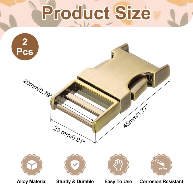 sourcing map 2 Pcs Metal Quick Side Release Buckle, 20mm/0.8"
