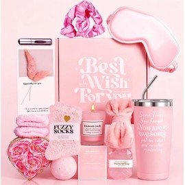 13Pzs Regalos de Cumpleaños para Mujeres, Canasta de Spa Relajante de Mujer  Paquete de Cuidado Personal con Flores de Jabón en Forma de Corazón para 