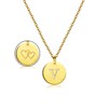 Gold Coin Necklace,Women Dainty Initial Letter Hearts Stainless Disc Round