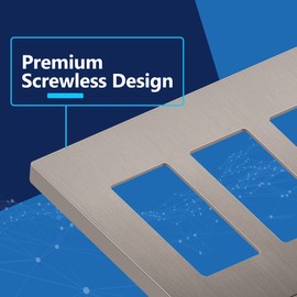 LIDER Brushed Finish Decorator Switch Cover, Screwless Wall Plate, Mid-Size 3-Gang 4.88" x 6.77", Unbreakable Polycarbonate Thermoplastic, UL Listed, LSWP-33M-BNK, Brushed Nickel