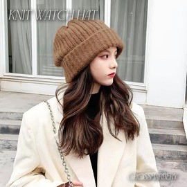 Cross Marberry CY101 Women's Loose Knit Hat, Warm, Knit Cap, Hat, Braun