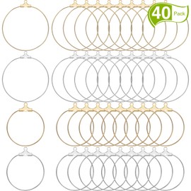 WILLBOND 40 Pieces Earring Hoops for Jewelry Making Round Beading Hoop Earring for Earring Finding Making Supplies