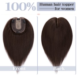 S-noilite Human Hair Toppers for Thinning Hair Women Real Hair Topper Hair Piece Clip in Toupee 100% Remy Real Human Hair 31g（#4 Medium Brown, 8 Inch）