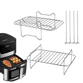 2PCS Air Fryer Rack for Ninja Dual AF300UK & AF400UK, Dual Drawer Air Fryer Accessories 304 Stainless Steel Rack with 4PCS Skewer, Compatible with Ninja and Most Dual Air Fryer