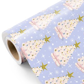 WRAPAHOLIC Purple Christmas Wrapping Paper - Mini Roll - 17 Inch x 16.5 Feet - Pastel Purple Christmas Tree Wrapping Paper for Xmas Holiday, Party Celebration