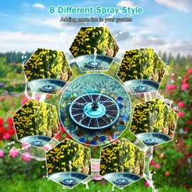 GAIZERL Solar Fountain Cyan Flower, Upgrade 3.5W Solar Bird Bath Fountains, Solar Powered Water Fountain with 7 Nozzles, 4 Fixed Pipes for Hummingbirds, Bird Bath, Garden, Pool, and Pond