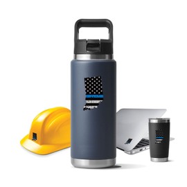 Distressed Indiana State Shaped Subdued Blue Line Sticker for Water Bottle Phone Tumbler Hard hat - Twelve Pack