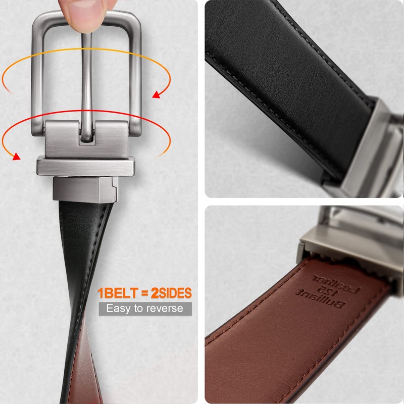 Bulliant Men's Belt Leather Reversible Belt 30 mm One Belt