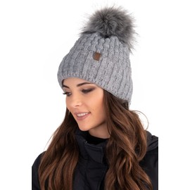 Vivisence Stylish Women's Winter Set Hat with Pompom and Warm Fleece Lining Paired with Classic Matching Scarf Made from Soft and Warm Fabric Perfect for Cold Weather, Light Grey,UNI