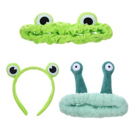 Hpmjz 3Pcs Face Wash Headband Green Frog Eye Elastic Headband Snail Eye Spa Hair Bands Women Cartoon Cute Coral Fleece Elastic Headbands Non-Slip for Spa Skincare Makeup Face Wash Fun Gift for Women