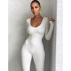 Rongseng Jumpsuit Women's Long Sleeve Crew Neck Sports Jumpsuit Long Tight Stretch One-Piece Bodycon Yoga Bodysuit Jumpsuit Seamless One Piece Workout Playsuits Sports Suit Tracksuit Club Outfit,