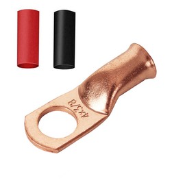 Terminales de alambre de cobre 4 x 3/8 de alta resistencia, 12 terminales de anillo tubular de 4 AWG de 3/8 pulgadas con 12 tubos termorretráctiles para vehículos, barcos, audio marítimo