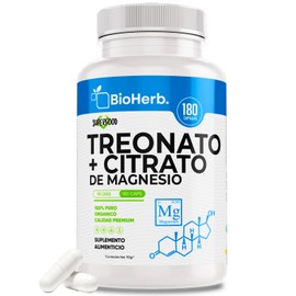 L-Treonato de Magnesio + Citrato de Magnesio (180 Capsulas 500mg) | [Extremadamente Eficaz] - | Potente Nootropico - Mente y Enfoque | Suministro Para 180 Dias | - Citrato Blends - BioHerb.