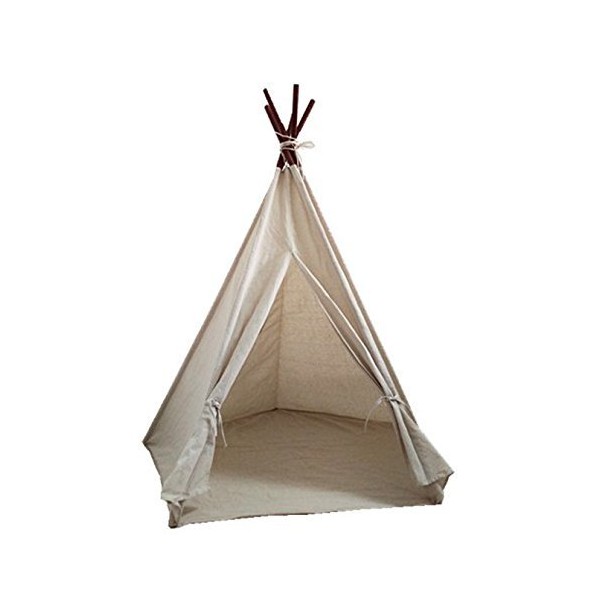 Laylala® Teepee Tent.India Teepee-Embroidery Elephant-Preassemble.5 Poles Design(Light Brown Color)
