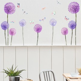 WOHAHA Flower Large Flower Purple Dandelion Wall Sticker Stylish Removable Flowers and Butterflies Monotone Flower Decoration Paper Waterproof Wall Sticker Floral Sticker Decoration Stylish Wall Decor