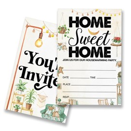 EUDOSI Retro Rustic Home Sweet Home Housewarming Party Invitations Supplies Fill-In Set of 20 with Envelopes Boho Housewarming Bash Invites Cards, Double Sided