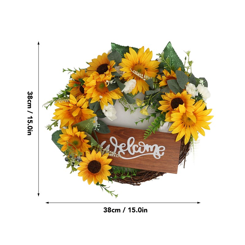15 Inch Sunflower Wreath for Front Door Artificial Sunflower Wreath