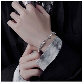 Allereya Boho Starburst Bracelet Silver Bar Bracelet Layered Silver Paper Clip Chain Bracelet CZ Crystal Star Bracelet Hand Chain Jewellery for Women and Girls