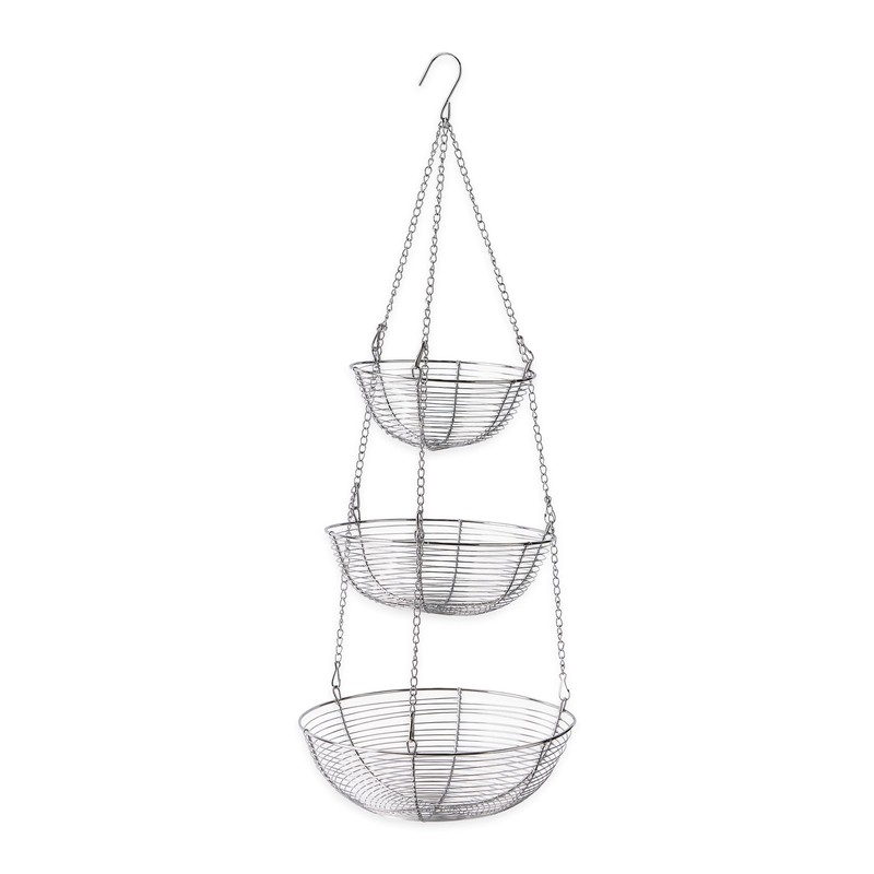 RSVP International Hanging Storage Collection 3-Tier Baskets, Chrome Woven Wire