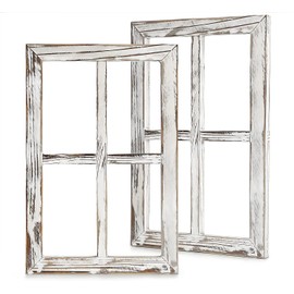 CALIFORNIA CADE ELECTRONIC Rustic Wall Decor-Home Decor Window Barnwood Frames -Room Decor for Home or Outdoor, Not For Pictures, Set of 2 (White)