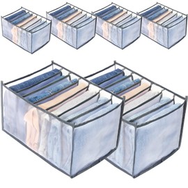 TOOVREN Clothes Organizer for Folded Clothes, Wardrobe Clothes Organizer, Drawer Organizers for Clothing, Mesh Storage Compartment Storage for Underwear Thin Jeans Pants t-Shirt Legging (7Grids,6Pack)