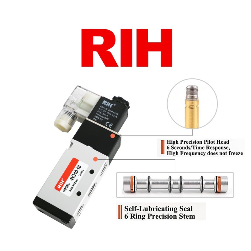 RIH Pneumatics Solenoid Valve 3/8" NPT AC110V Single Coil Pilot-Operated