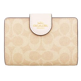 [My Organyee] Women's Wallet Mail Order L-Shaped Shoulder Bifold Wallet Medium Corner Zip Wallet Signature Canvas Outlet, Sand x Chalk