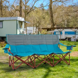 Tangkula 3 Person Oversized Camping Chair, Fully Padded Folding Camp Chair with Adjustable Armrests, Cup Holders, Carrying Bag, Portable Outdoor Lawn Chair for Camping, Support 900LBS