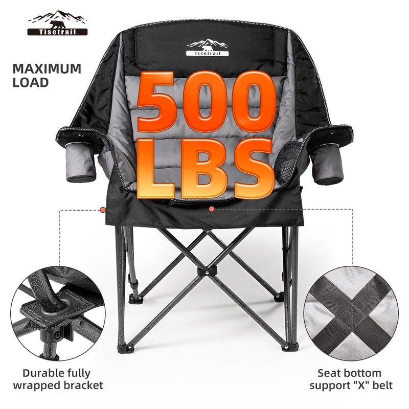 Tisetrail Oversized Padded Camping Chair Extra Large Camp Chairs for