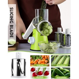 zalati Rotary Cheese Grater Vegetable Mandolin Manual Slicer Shredder with 3 Interchangeable Blades for Kitchen