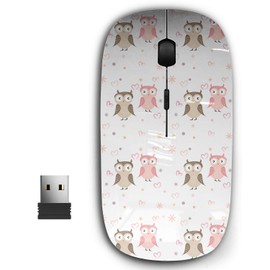 KAWAMOUSE 2.4G Ergonomic Portable USB Wireless Mouse for PC, Laptop, Computer, Notebook with Nano Receiver (Cute Owl Couple Hearts)