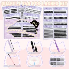 DIY Lash Extension Kit 749 Pcs 8 Styles 10-18mm Manga Lashes Clusters with Lash Bond and Seal Lash Remover Tweezers Dual-Ended Brush Lash Tapes For Creating Captivating Eyelashes