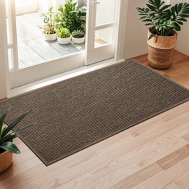 LEKEEPGO Door Mat 24"x47", Non Slip Door Mat Indoor Entrance, Rubber Backing Front Indoor Door mat Washable Absorbent Low-Profile Entryway Entry Resist Dirt Inside Door Mats, Brown
