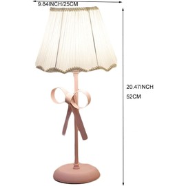 LTTKLMP Nordic White Pink Table Lamp for Girl's Bedroom Single Cute Bow Table Lamp with Fabric Shade Modern Decorative Bedside Light Coastal Bedside Table Kids Bedroom Reading Desk Lighting