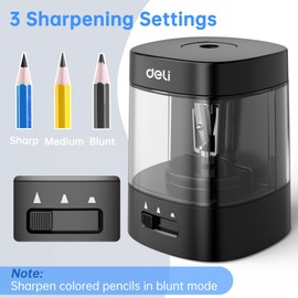 Deli Electric Pencil Sharpener, Automatic Pencil Sharpeners for No.2 Pencils Colored Pencils, USB & Battery Operated Pencil Sharpener for Kids, School, Home, Office, Classroom, Black