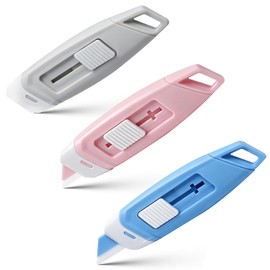3-Pack Mini Ceramic Box Cutter, Retractable Utility Knife with Safety Lock & Keychain Hole, Magnetic Package Opener with Ceramic Blades for Home Office Shipping Packages (Multi)