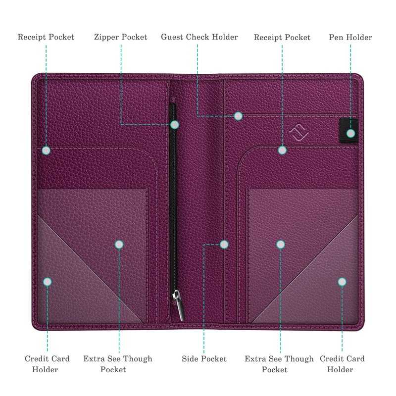 Fintie Server Book Organizer with Zipper Pocket, PU Leather Restaurant